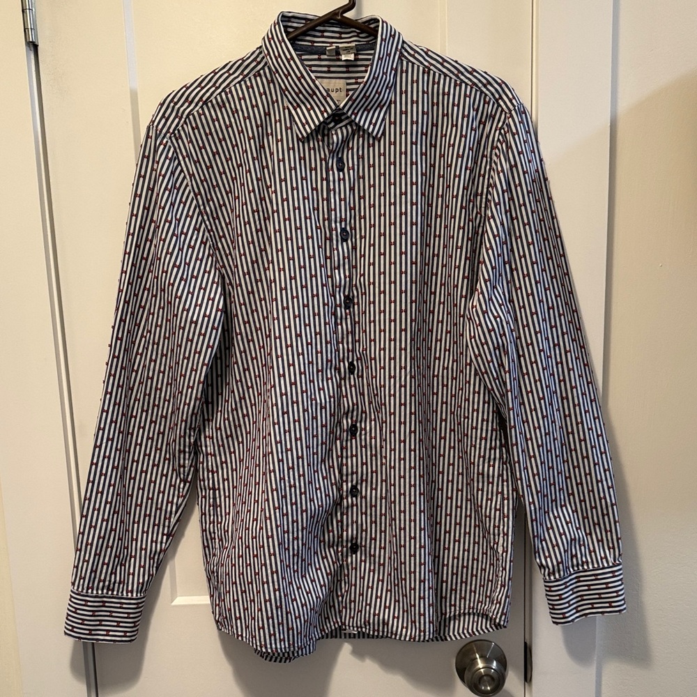 Haupt Mens Navy and White Striped 3D Shirt size L 16.5